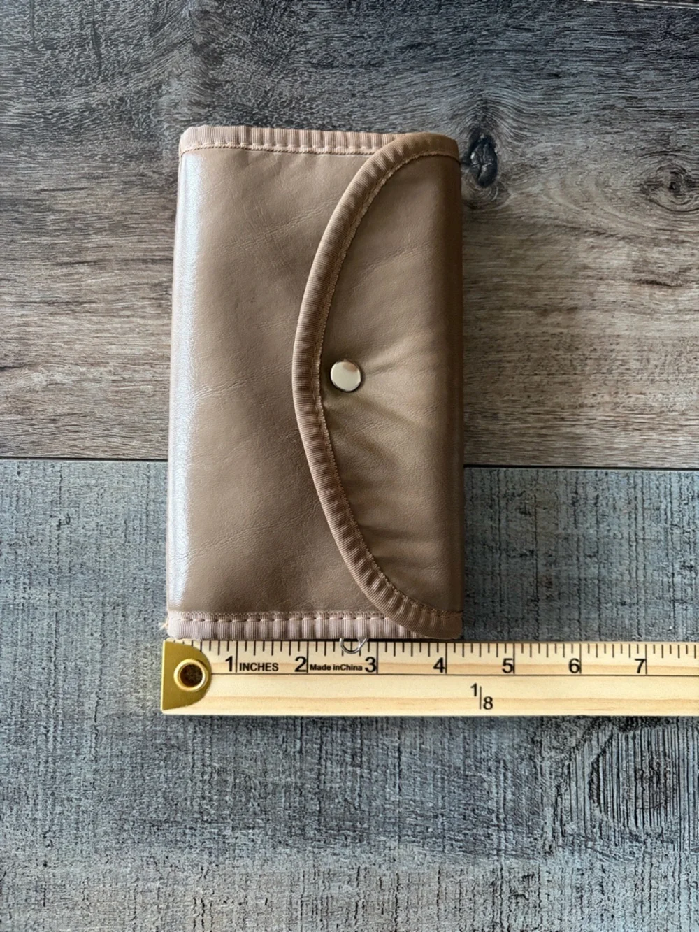 Taupe Tri-Fold Wallet Organizer Snap Clutch w Zip Coin Pocket
